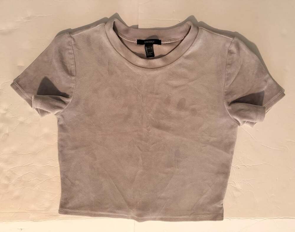 Forever 21 Suede Short Sleeve Crop Top Gray Size L